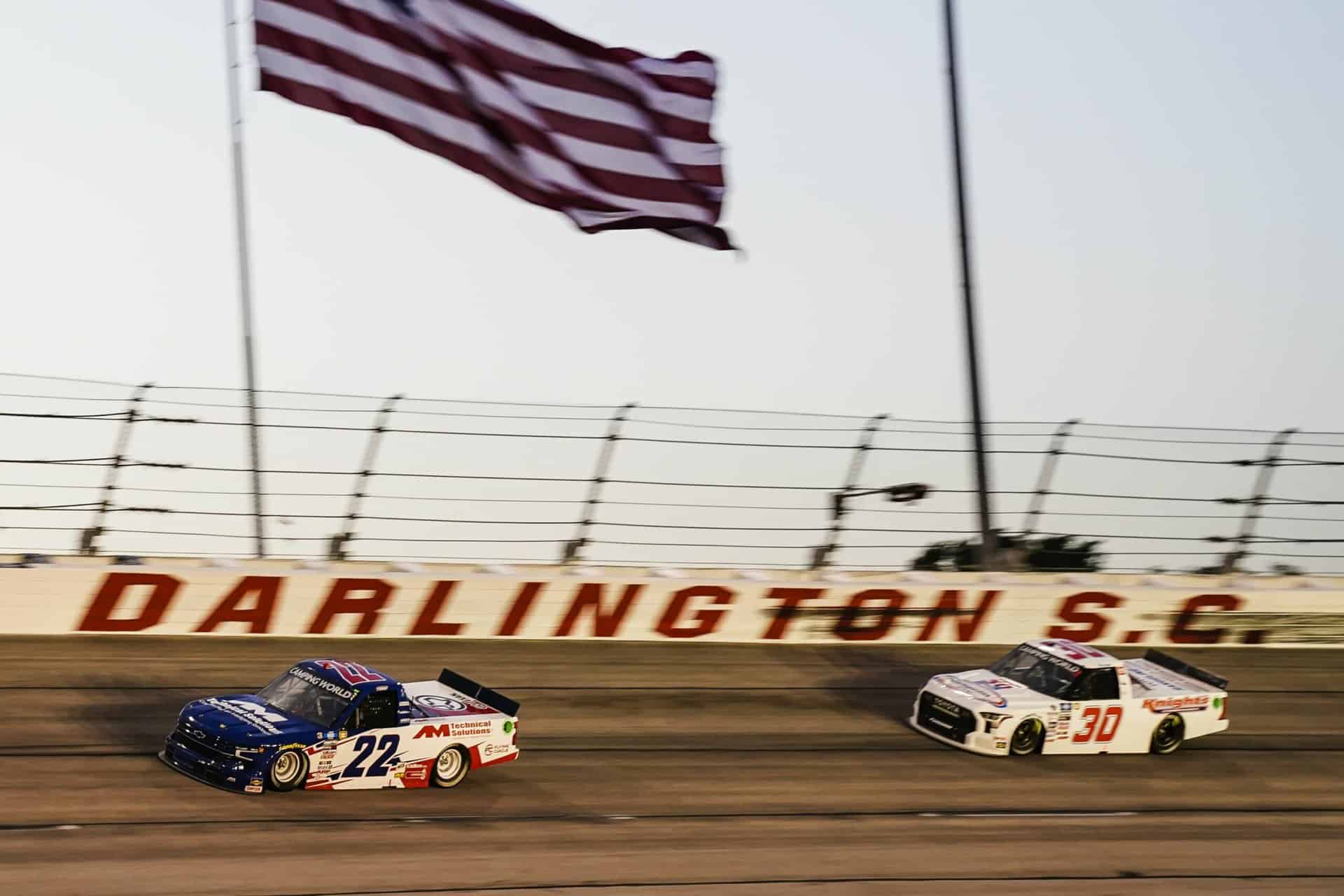 Austin Wayne Self races at Darlington Raceway in the Dead On Tools for AM Racing in the NASCAR Camping World Truck Series.