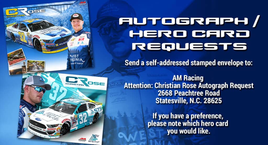 Christian Rose 2023 AM Racing Hero Card Mail Away Graphic 04.14.23