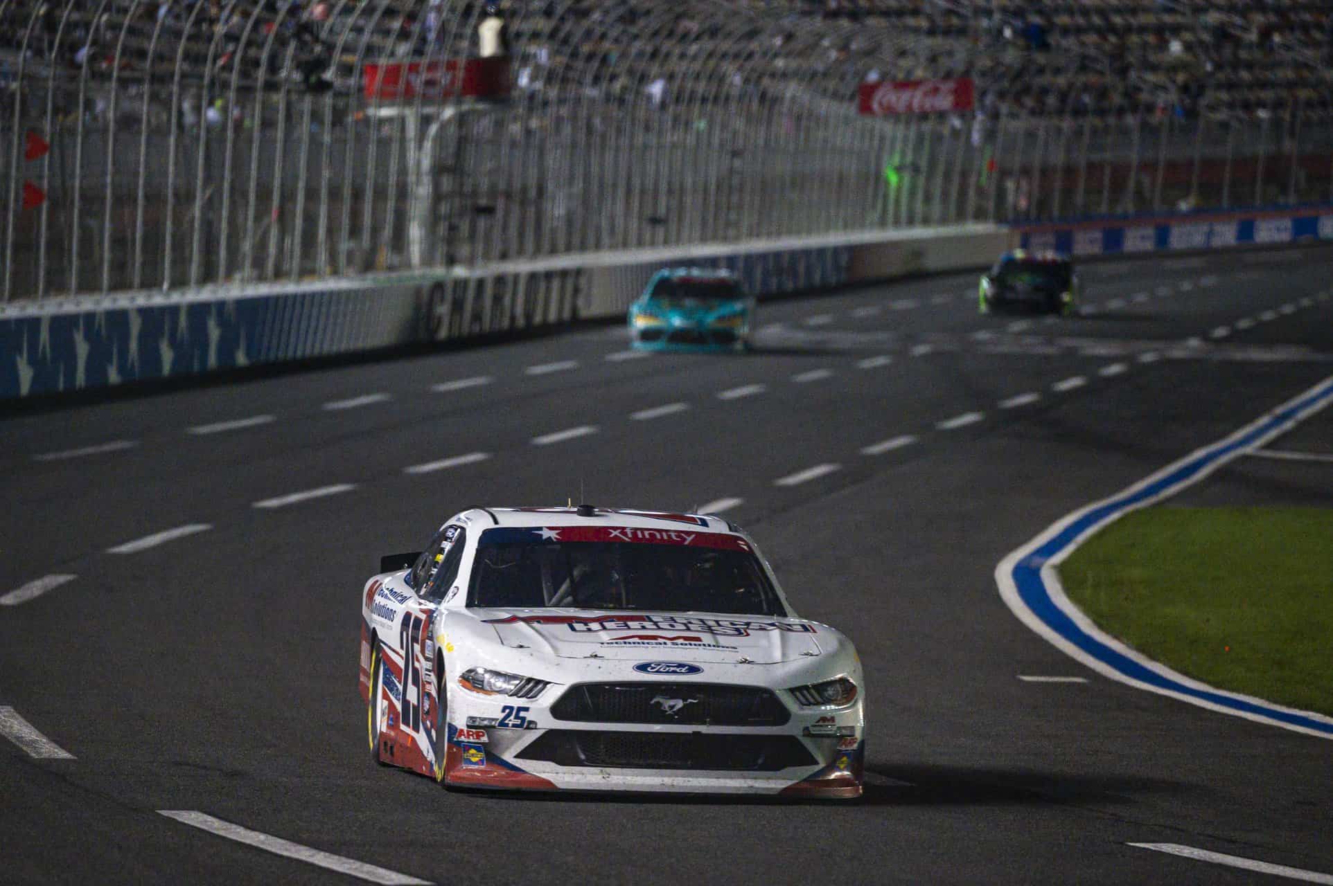 Brett Moffitt races at Charlotte Motor Speedway in the NASCAR Xfinity Series for AM Racing in 2023.
